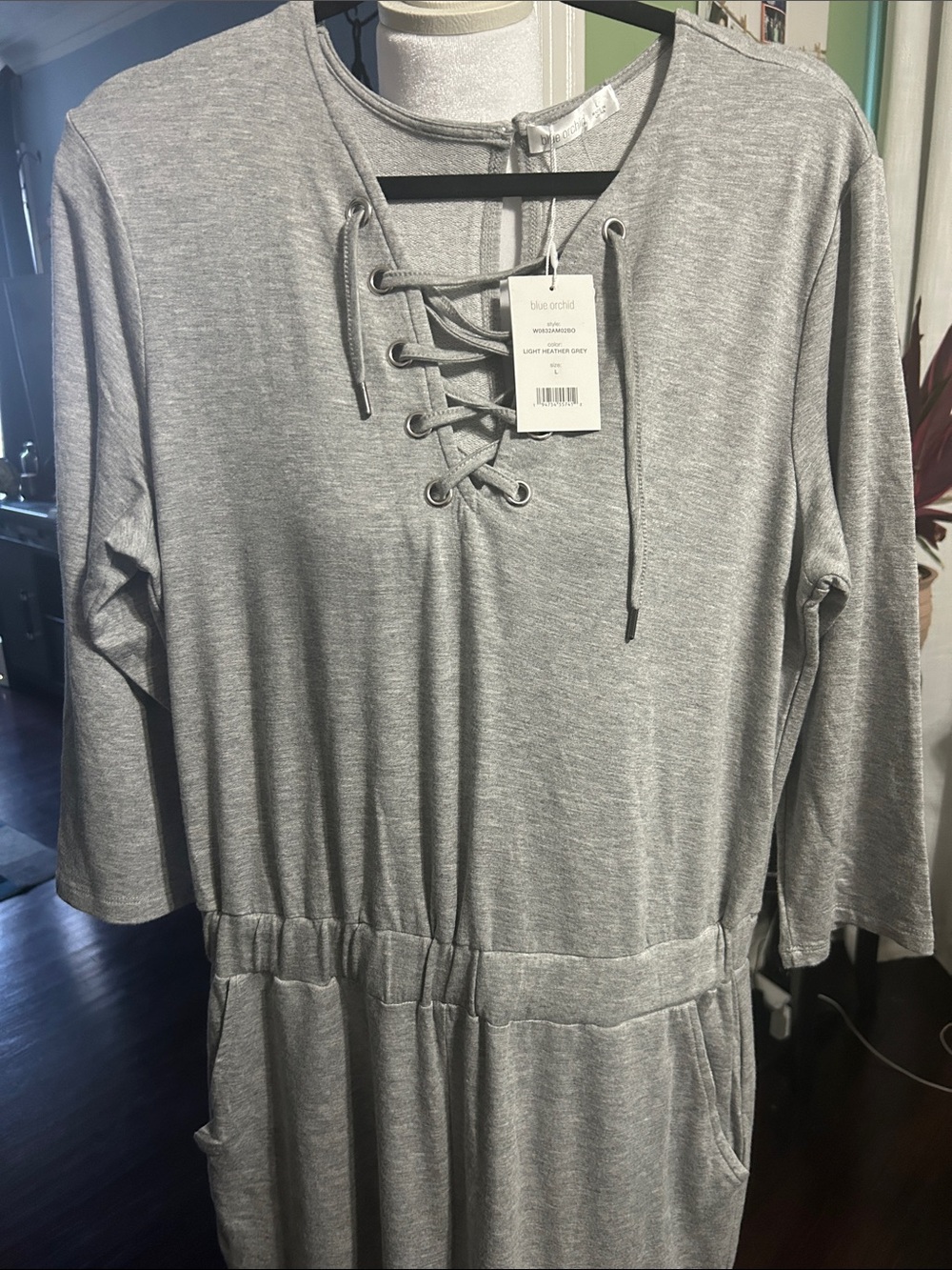 Blue Orchid Casual Lace-Up Grey Jumpsuit with Pockets